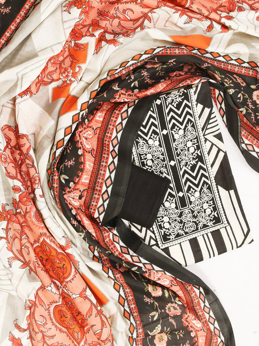 Cotton Printed Multicolor Unstitched Dress Material