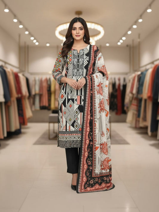 Cotton Printed Multicolor Unstitched Dress Material