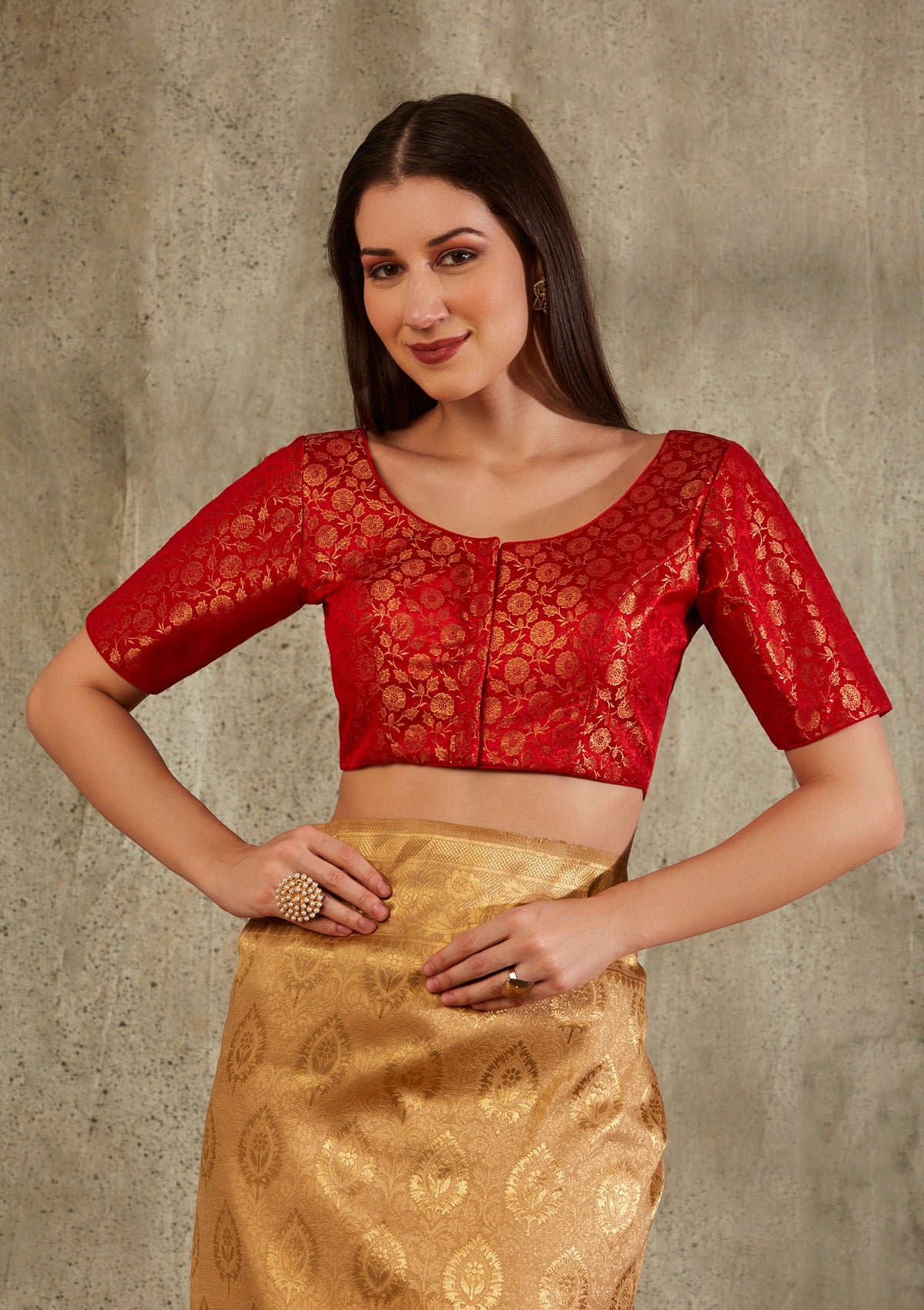 Red Brocade Woven Design Blouse