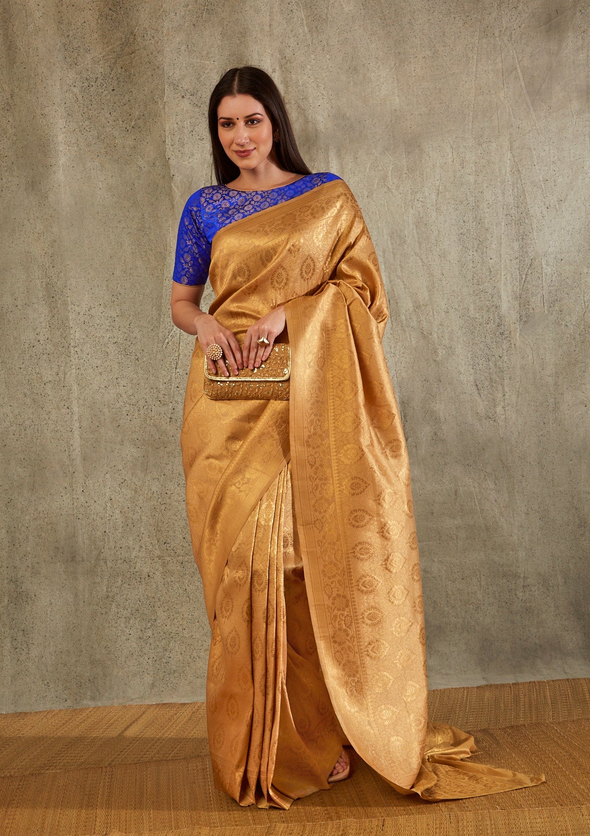 Royal Blue Brocade Boat Neck Readymade Blouse