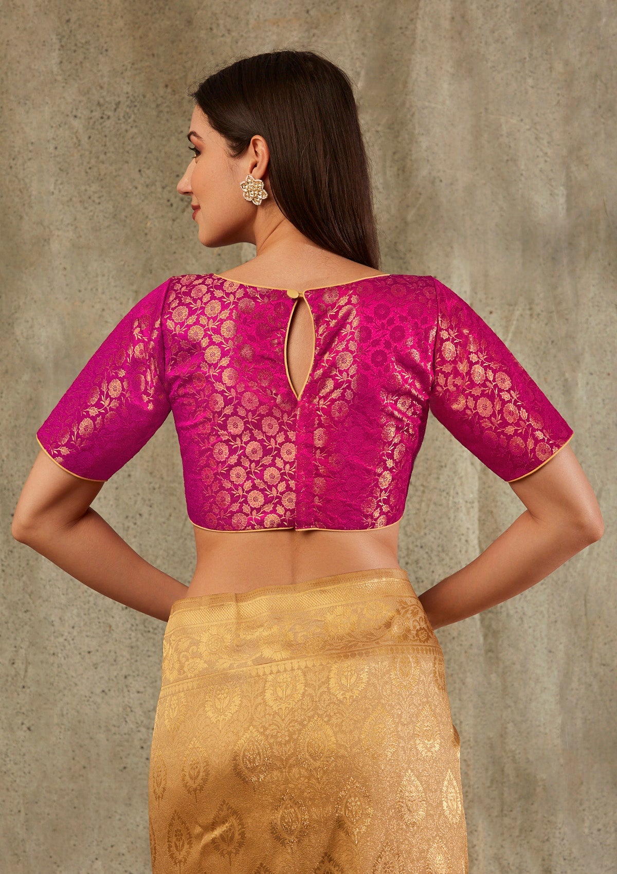 Pink Brocade Woven Design Blouse