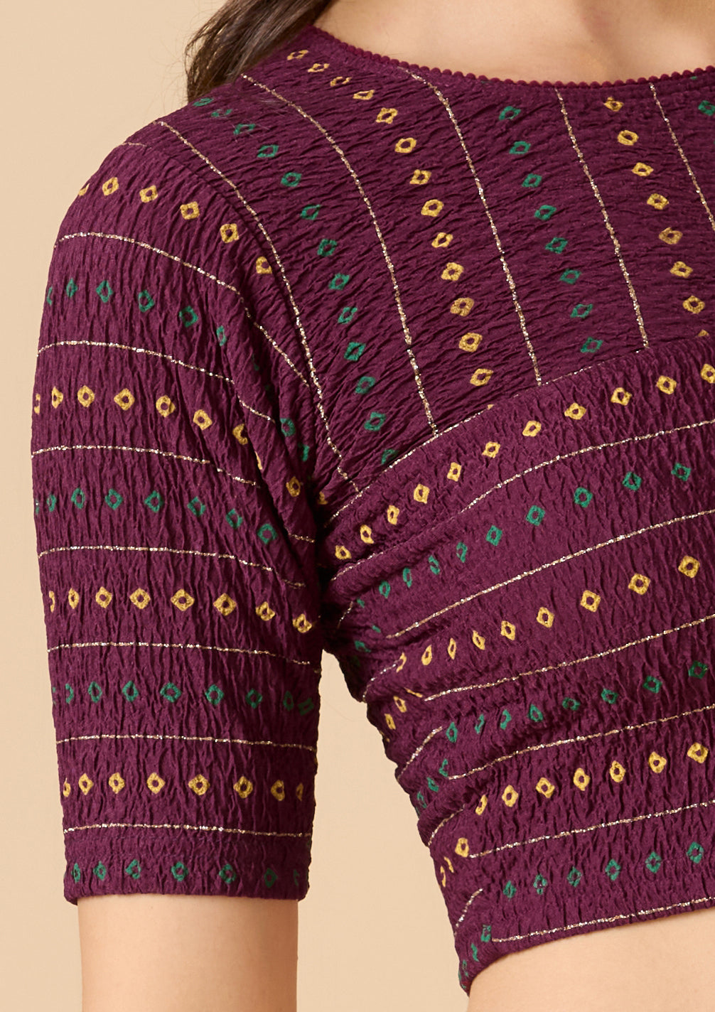 Wine lycra Boat Neck stretchable Readymade  blouse