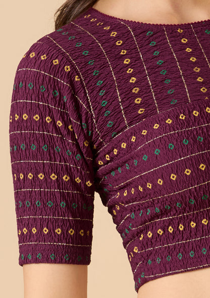 Wine lycra Boat Neck stretchable Readymade  blouse