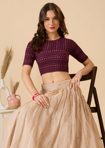 Wine lycra Boat Neck stretchable Readymade  blouse