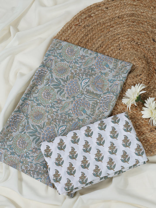 Green Cotton Printed Unstitched Dress Material (2 Pc)