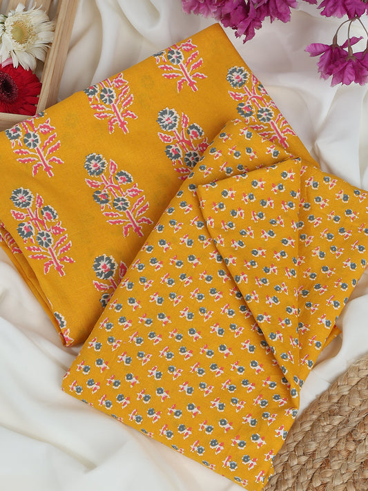 Yellow Cotton Printed Unstitched Dress Material (2 Pc)
