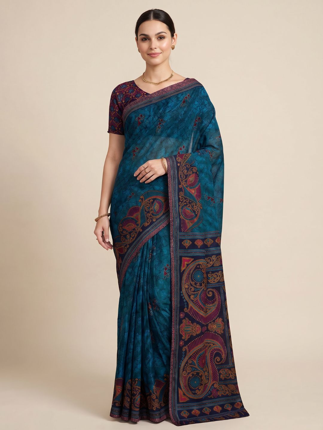 Blue Traditional Printed Pure Cotton Saree