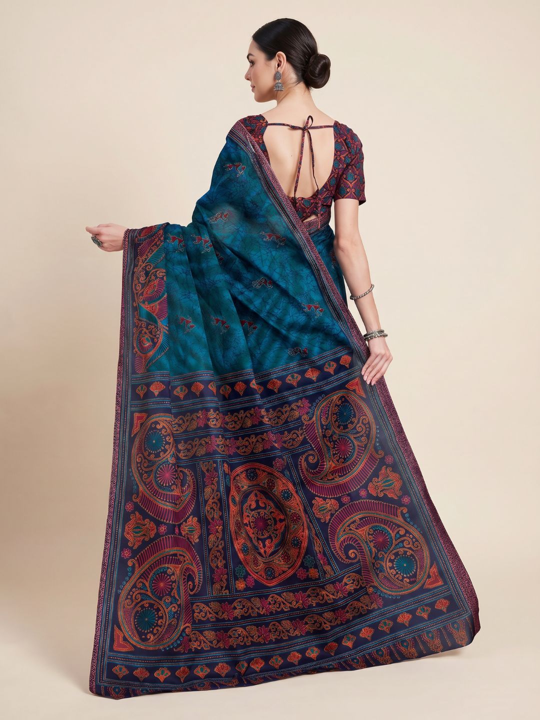 Blue Traditional Printed Pure Cotton Saree
