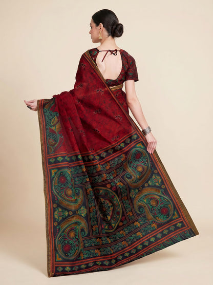 Red Traditional Printed Pure Cotton Saree