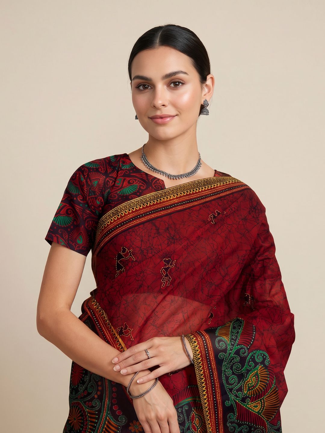 Red Traditional Printed Pure Cotton Saree