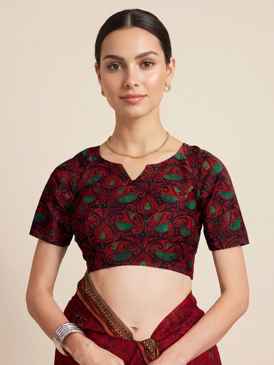 Red Traditional Printed Pure Cotton Saree