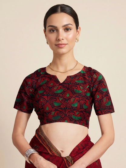 Red Traditional Printed Pure Cotton Saree