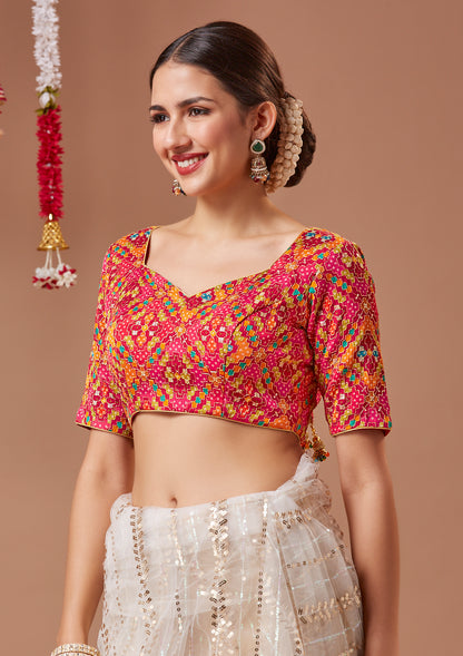 Pink Georgette Sweetheart Neck Readymade Blouse