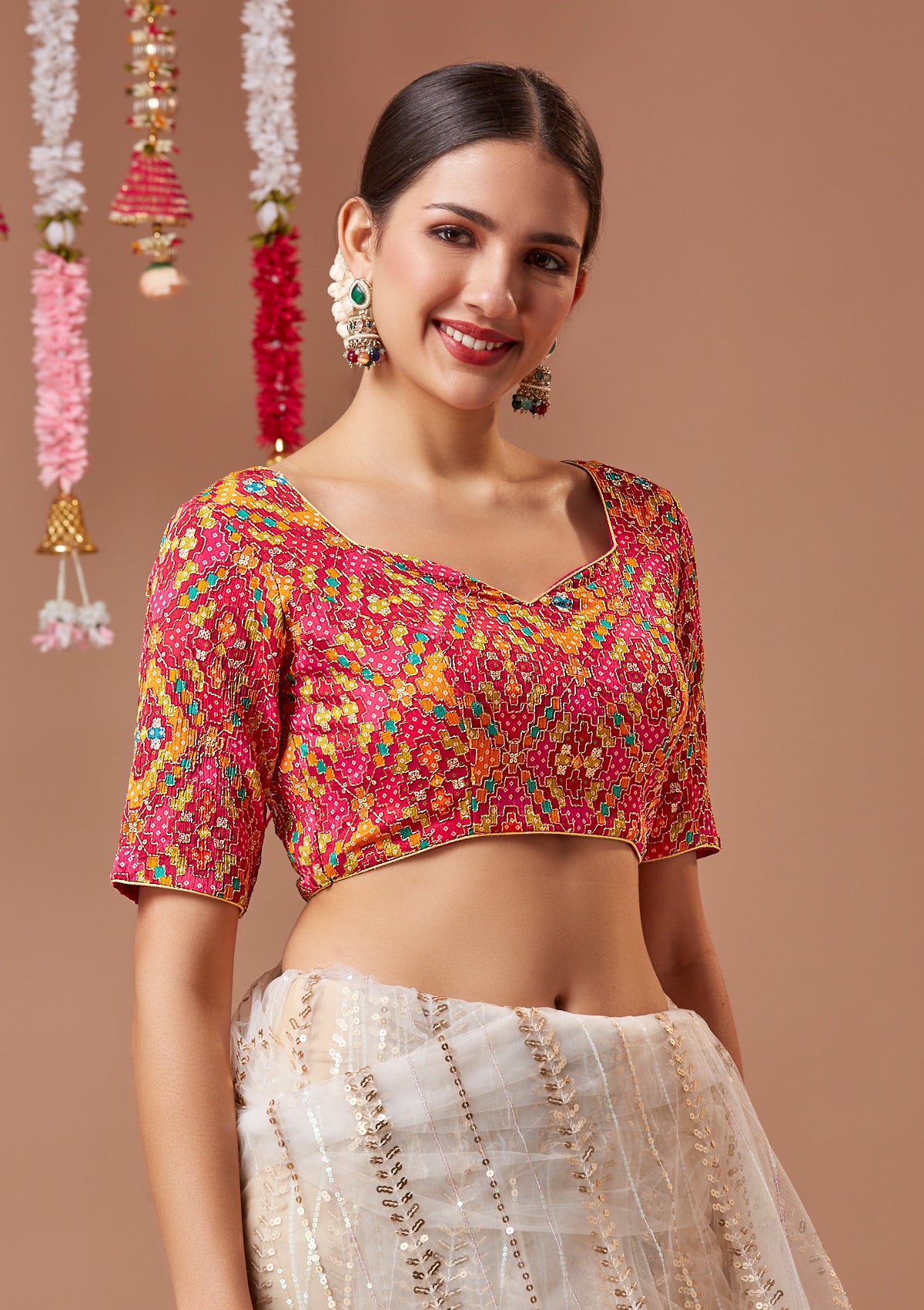 Pink Georgette Sweetheart Neck Readymade Blouse