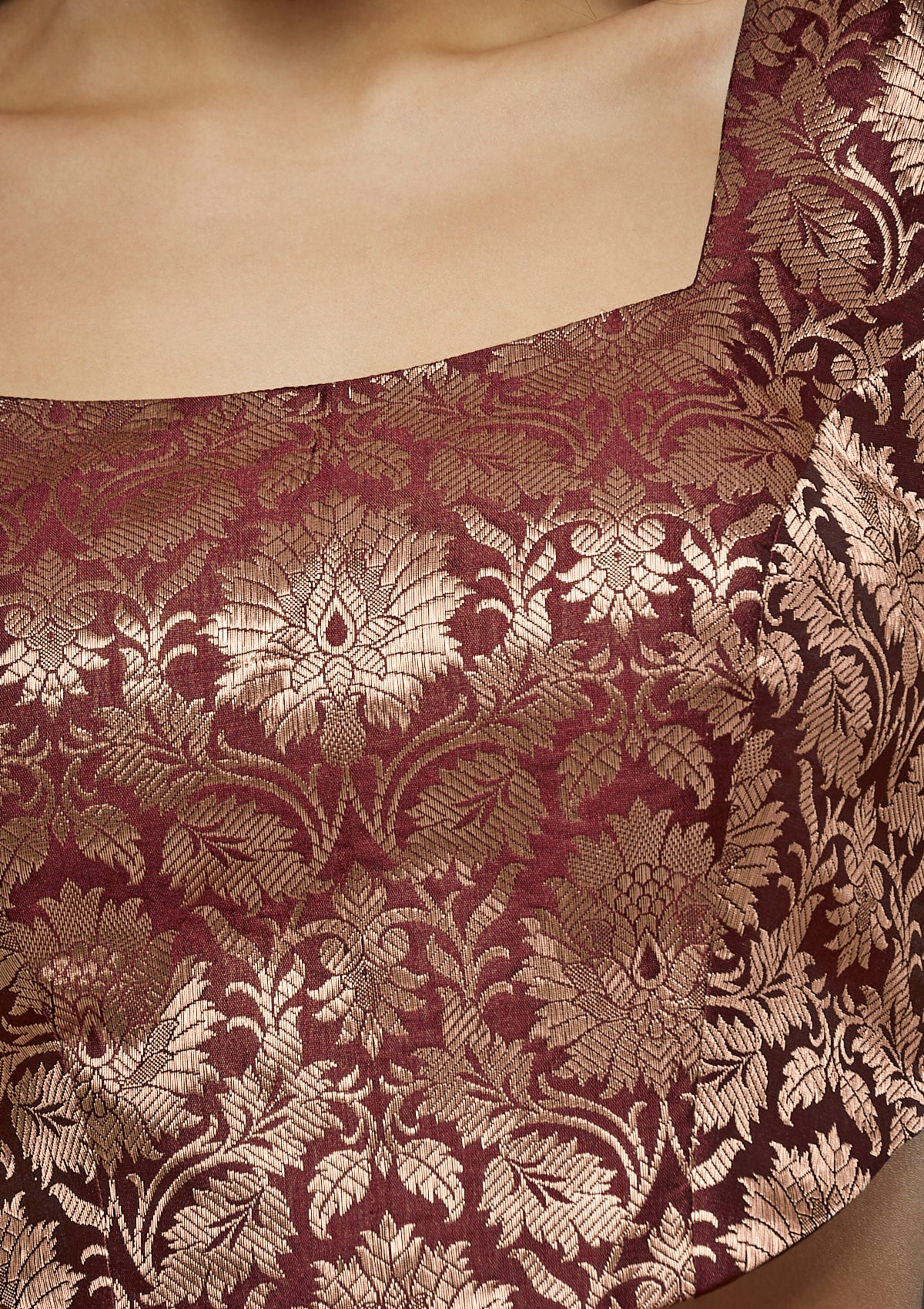 Maroon Floral Brocade Corset Readymade Blouse