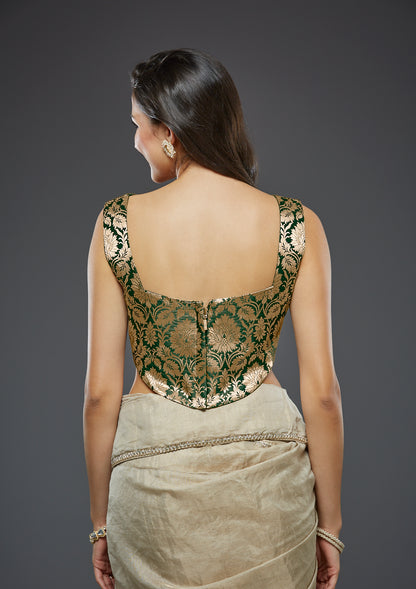 Green Brocade Corset Readymade Blouse