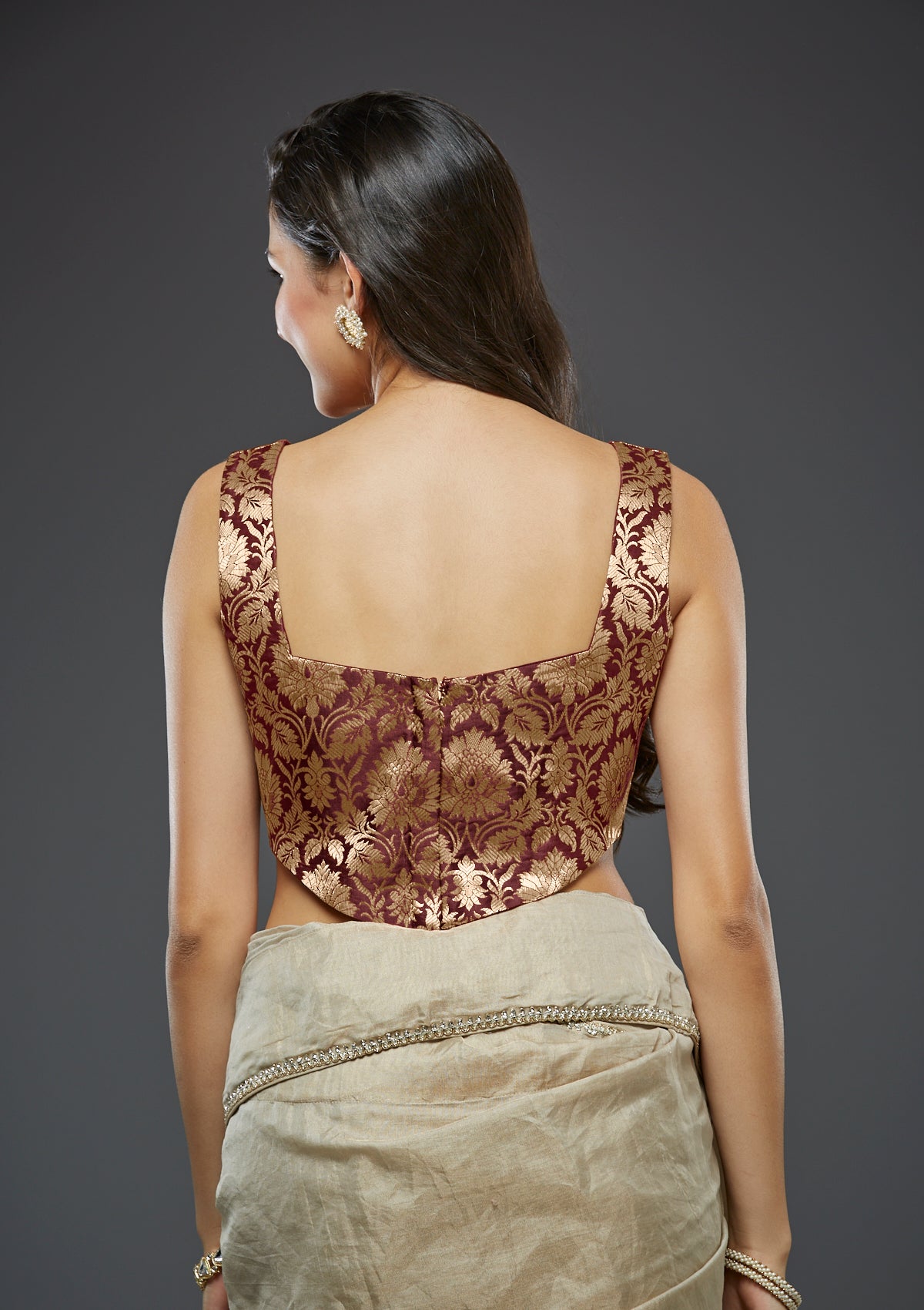 Maroon Brocade Corset Readymade Blouse