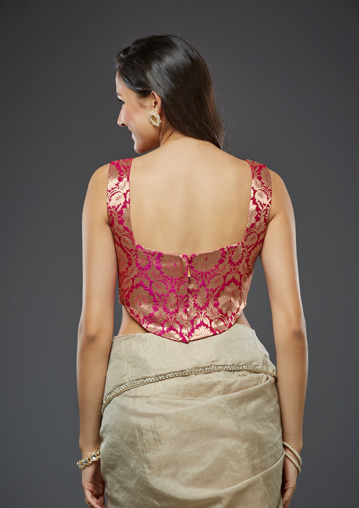 Pink Brocade Sleeveless Corset Readymade Blouse