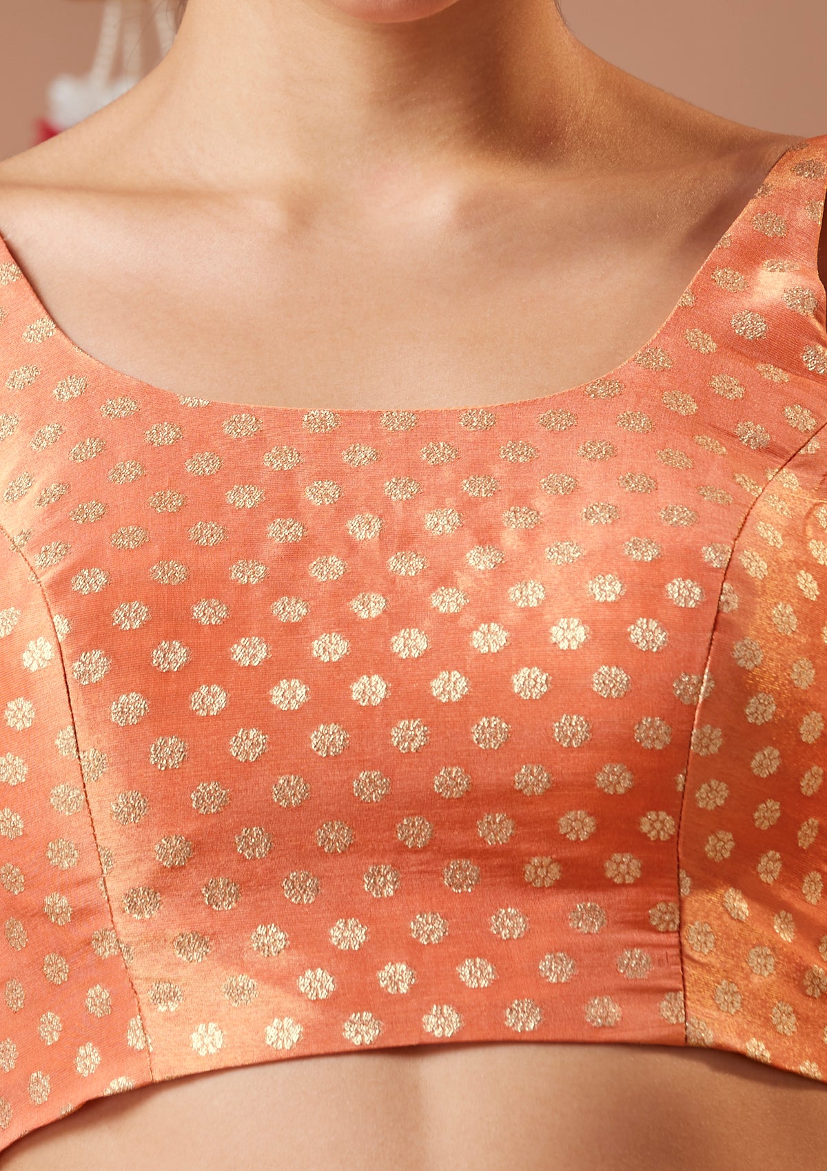 Peach Brocade Spaghetti Readymade Blouse