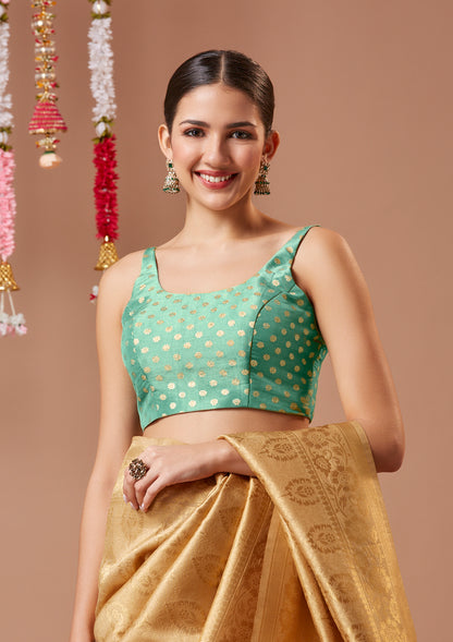 Green Brocade Spaghetti Readymade Blouse