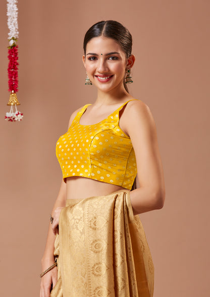 Yellow Brocade Spaghetti Readymade Blouse