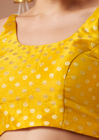 Yellow Brocade Spaghetti Readymade Blouse