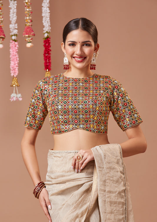 Multicolor Georgette Round Neck Readymade Blouse