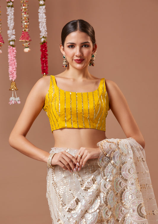 Yellow Georgette Sleeveless Readymade Blouse