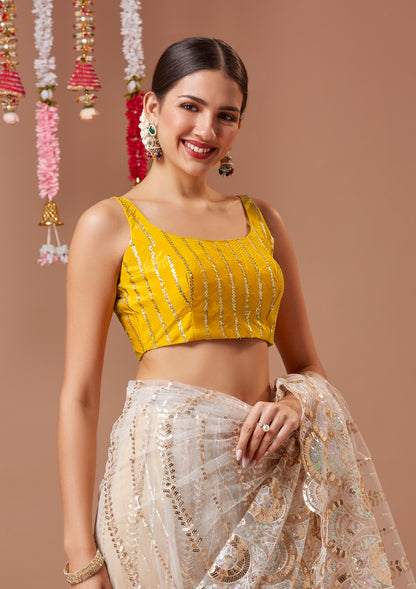 Yellow Georgette Sleeveless Readymade Blouse