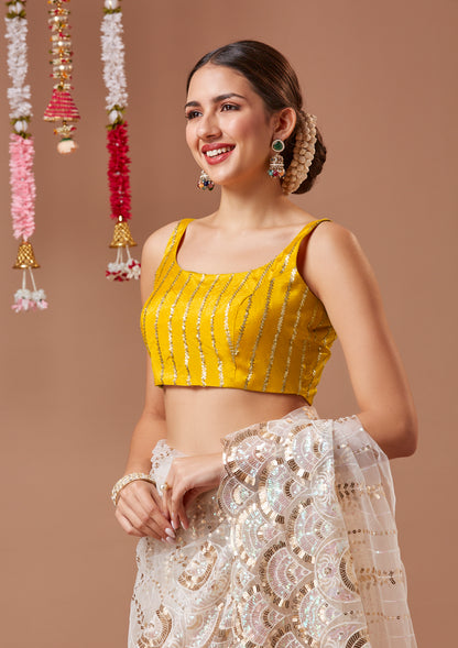 Yellow Georgette Sleeveless Readymade Blouse