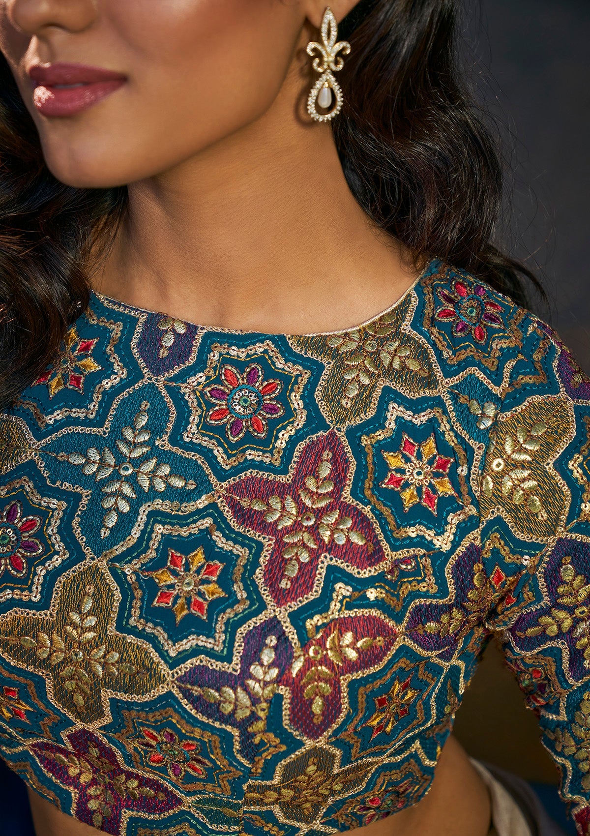 Multicolor embroidered full sleeves blouse