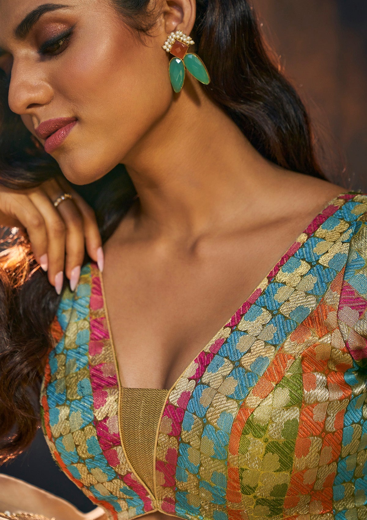 Multicolor Woven Brocade Saree Blouse