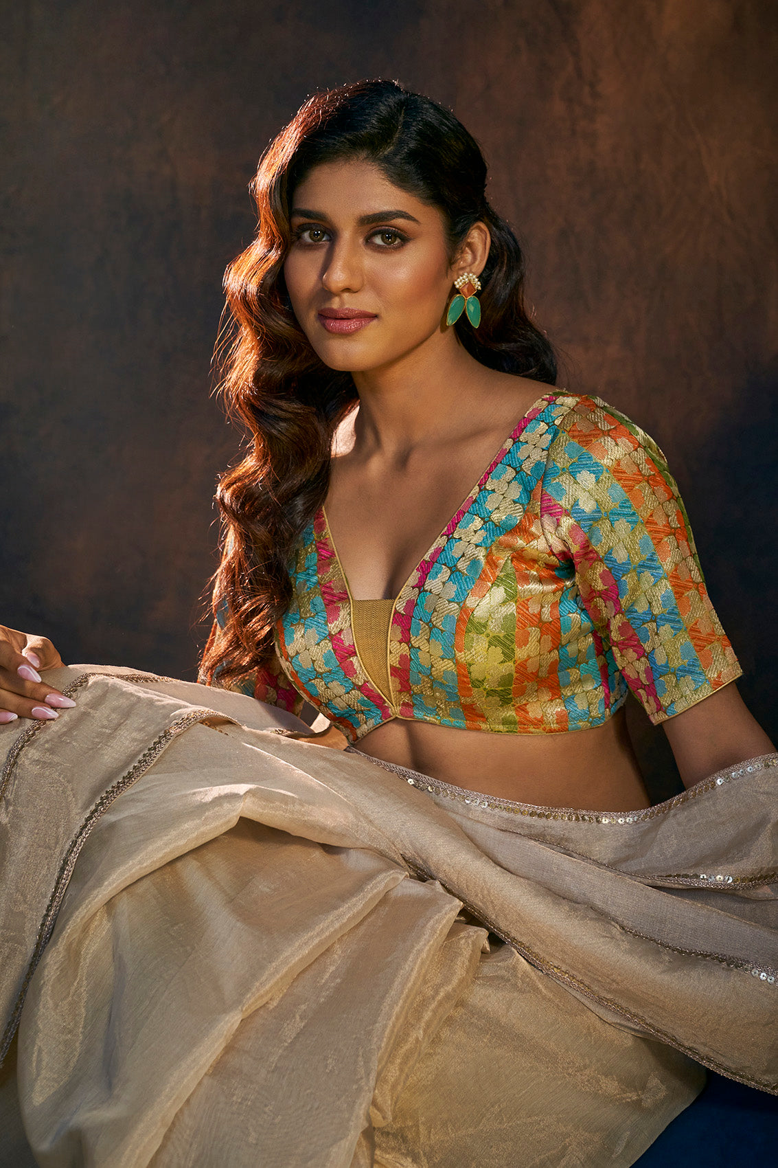 Multicolor Woven Brocade Saree Blouse