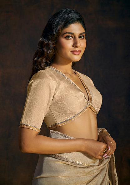 Beige Tissue Blouse With Embroidered Highlights