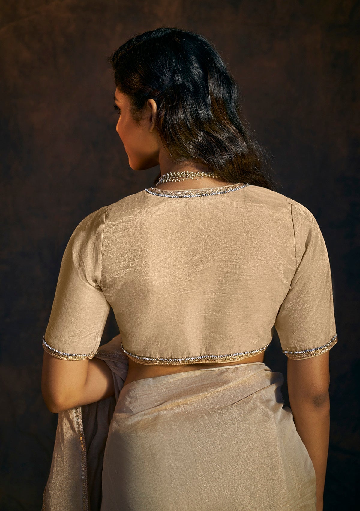 Beige Tissue Blouse With Embroidered Highlights