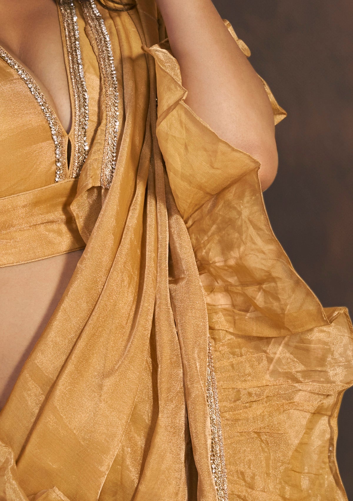 Gold Ruffle Tissue Saree