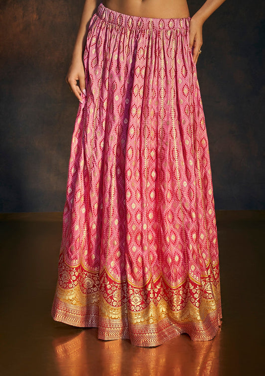 Pink Banarasi Flared Lehenga