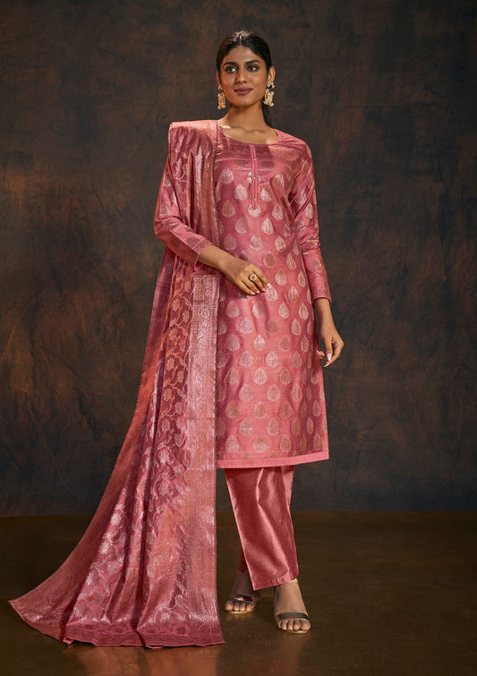 Onion Pink Banarasi Silk Kurta Set with Dupatta