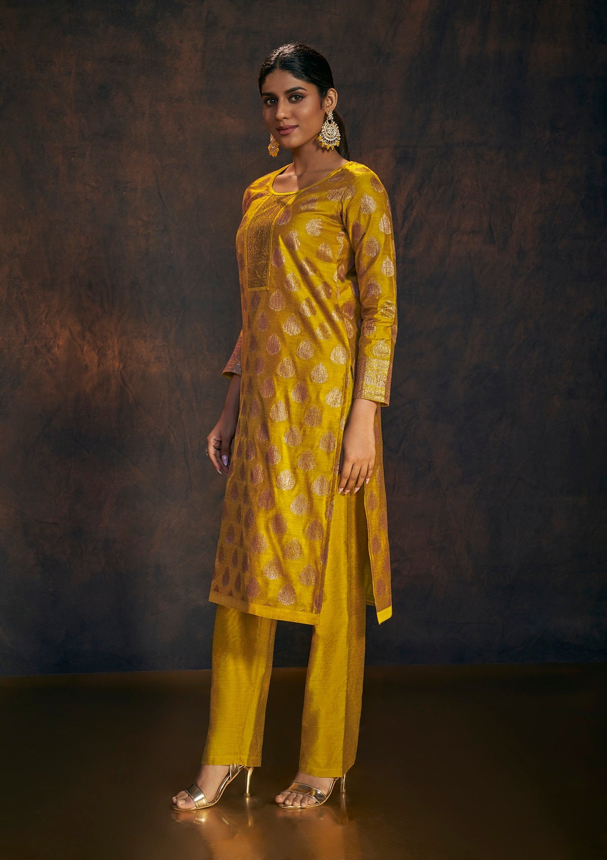 Mustard Banarasi Silk Kurta Set with Dupatta