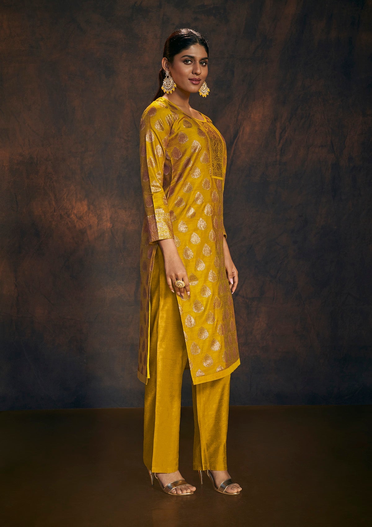 Mustard Banarasi Silk Kurta Set with Dupatta