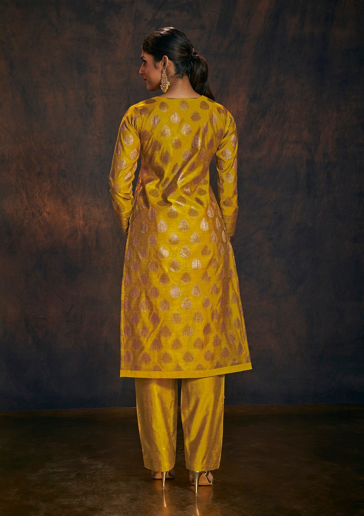 Mustard Banarasi Silk Kurta Set with Dupatta