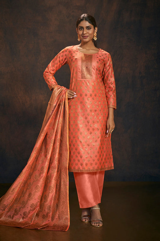 Peach work Banarasi Kurta Set with Dupatta