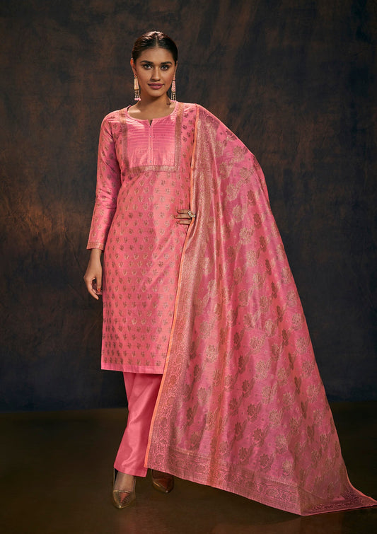 Light Pink work Banarasi Kurta Set with Dupatta