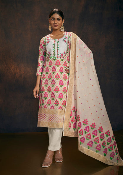 Cream Banarasi Chanderi Silk Kurta & Dupatta