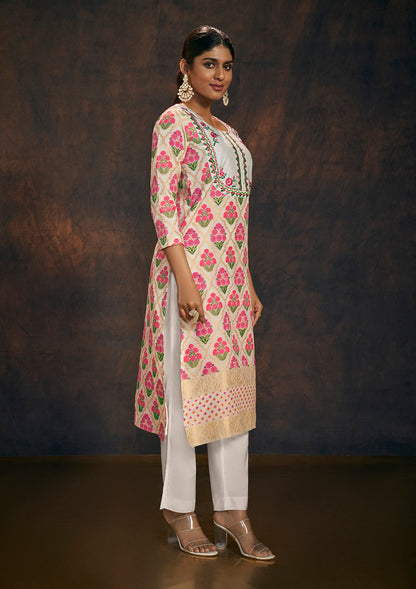 Cream Banarasi Chanderi Silk Kurta & Dupatta