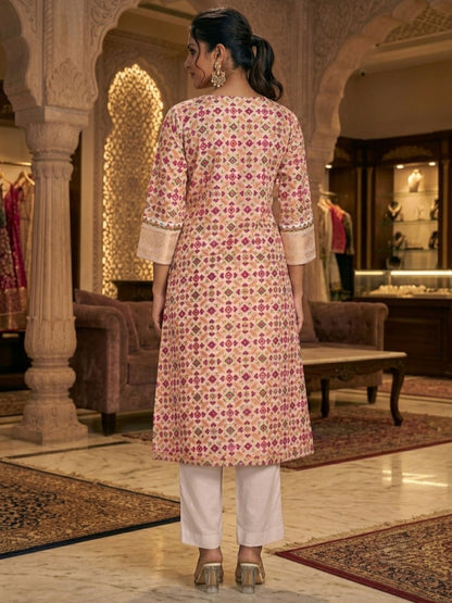 Off White Multicolored Embroidered Banarasi Chanderi Silk Kurta & Dupatta