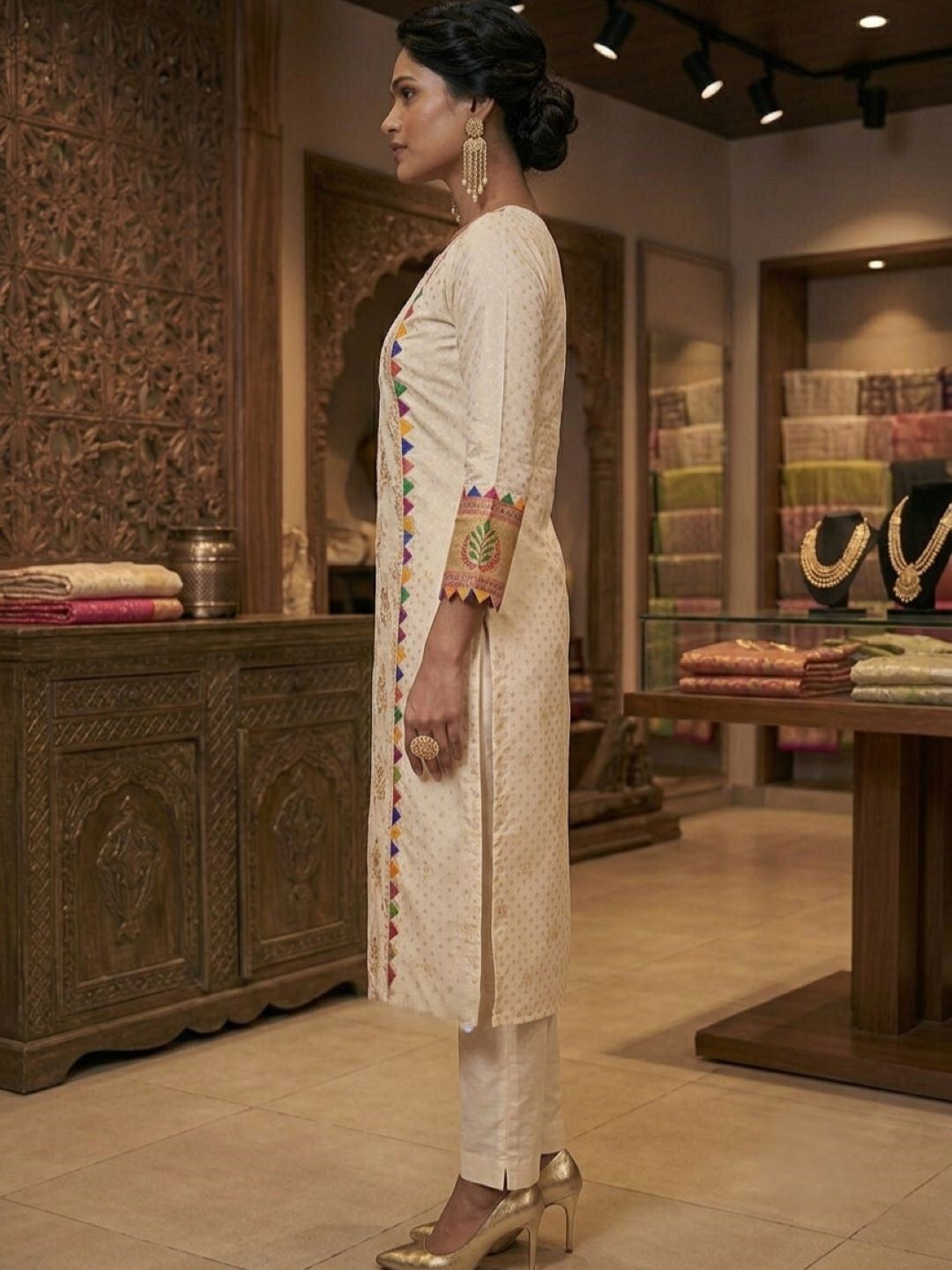 Off White Banarasi Chanderi Silk Kurta & Dupatta