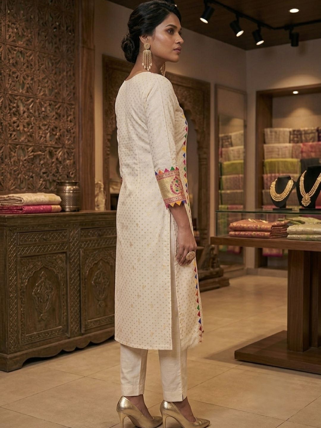 Off White Banarasi Chanderi Silk Kurta & Dupatta