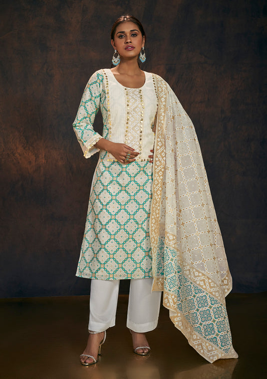 Cream Banarasi Chanderi Silk Kurta & Dupatta