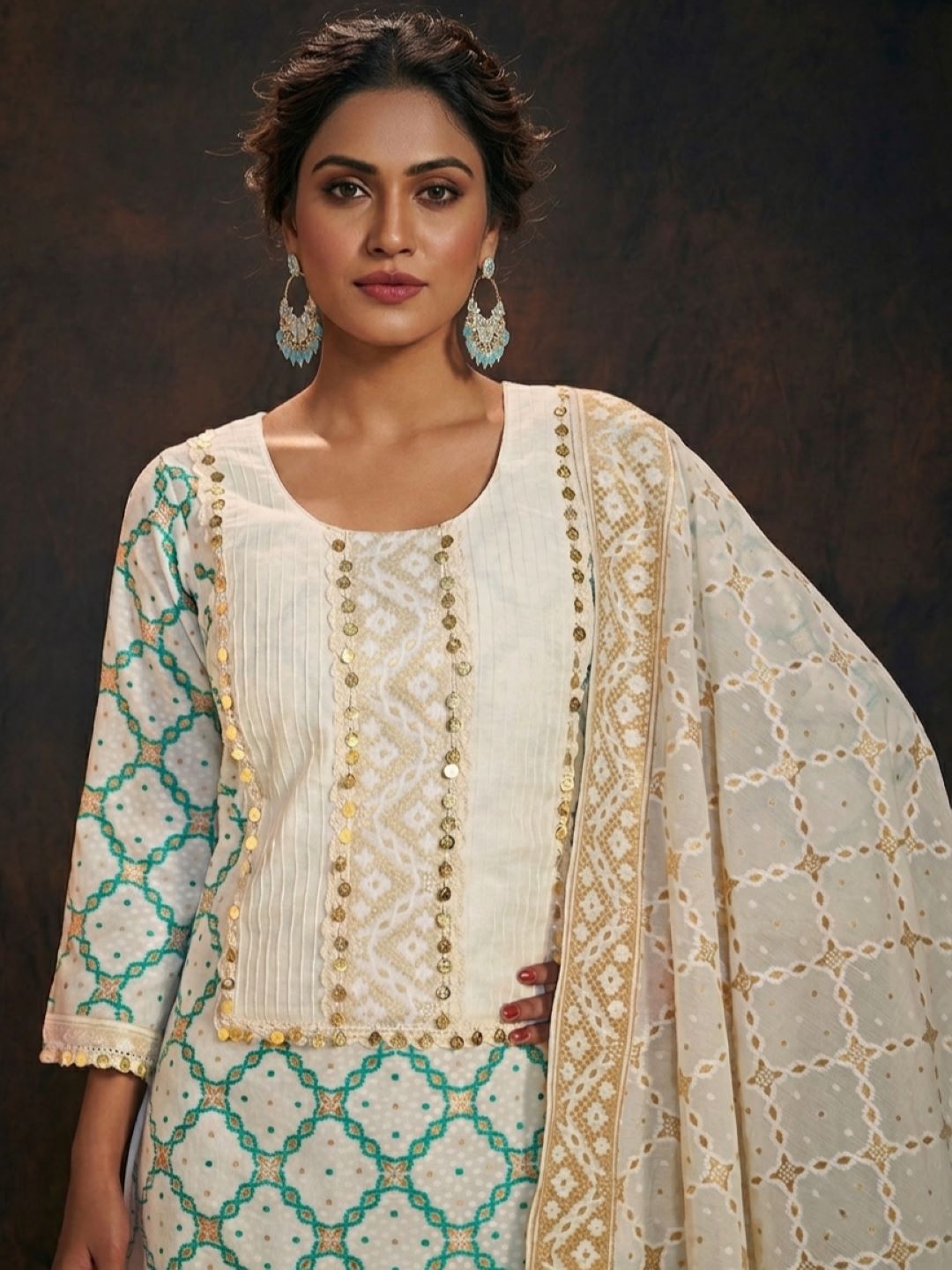 Cream Banarasi Chanderi Silk Kurta & Dupatta